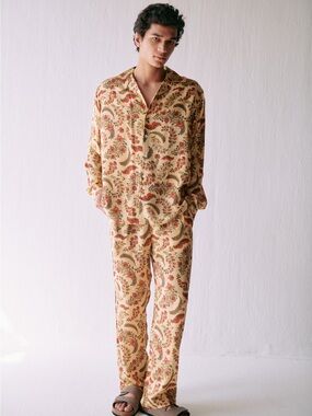 Perte D’Ego Morocco Light Beige Floral Print Lounge Pants Size Large